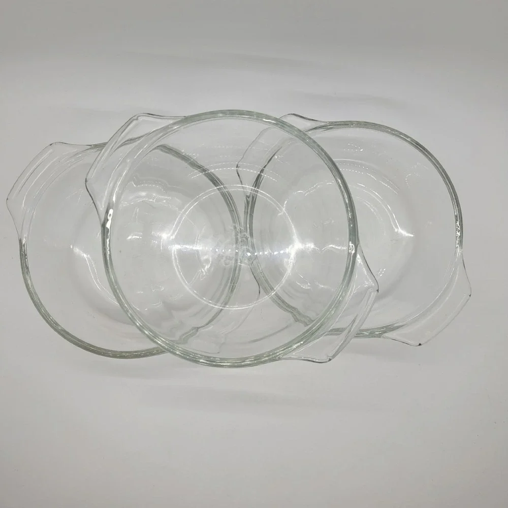 Vintage Set of 3 Anchor Hocking Clear Glass Individual Casserole Dishes 12oz